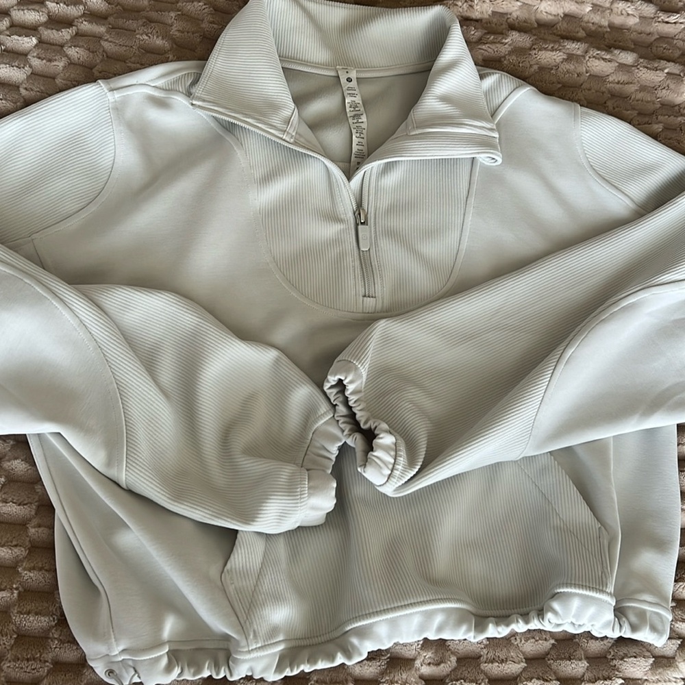 Lululemon Brushed Softstreme Ribbed Half Zip and High Rise Short 4” Bone Set - Picture 10 of 16